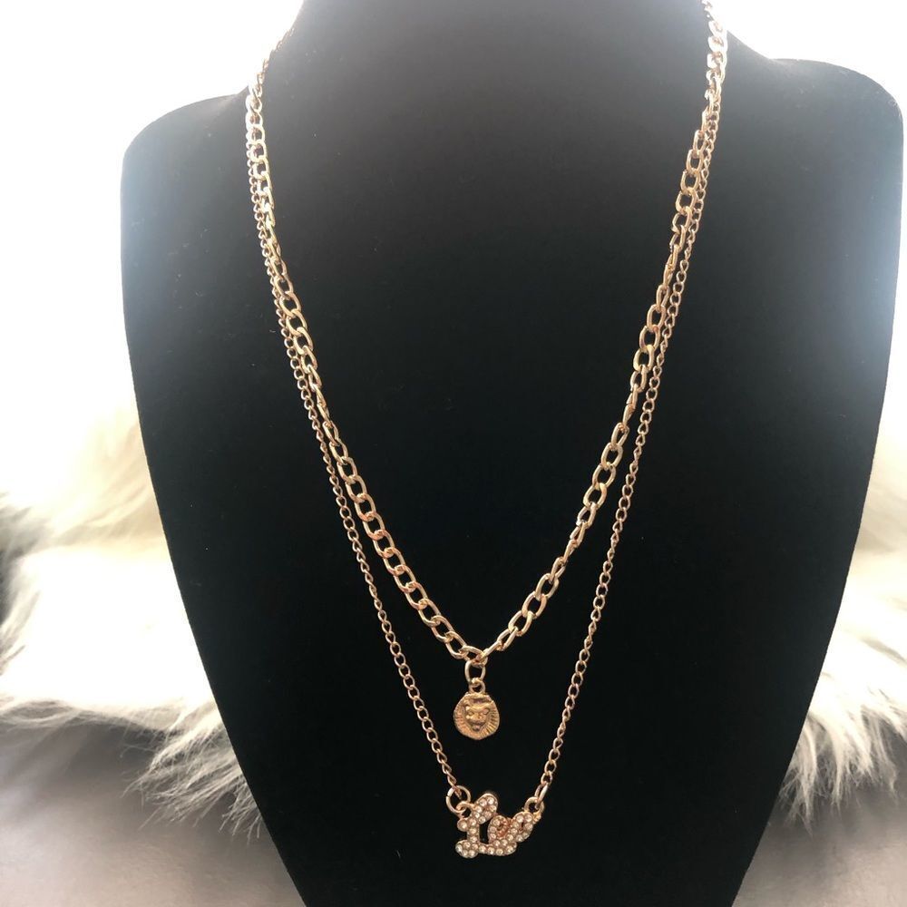 Leo zodiac sign necklace‎ gold plated double layer